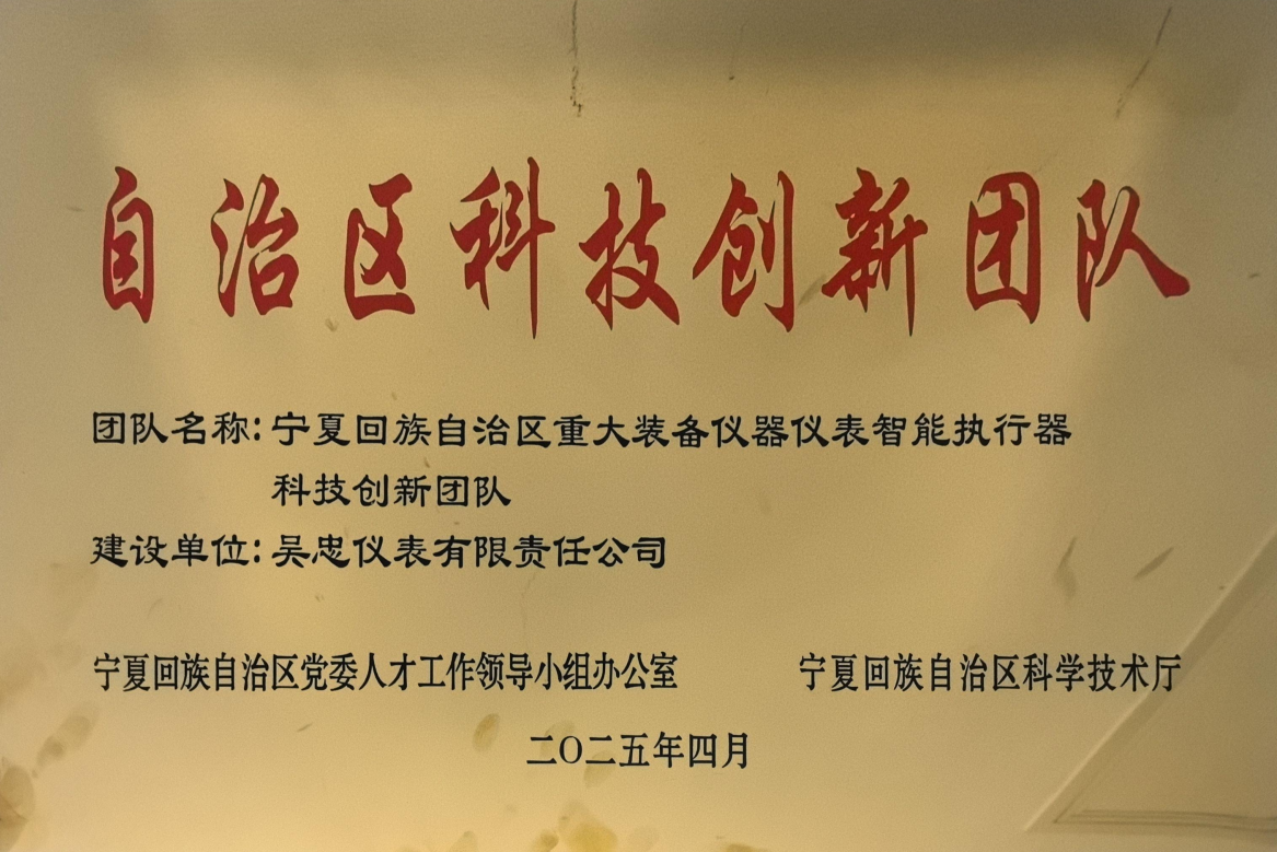 宁夏回族自治区重大装备仪器仪表智能执行器科技创新团队